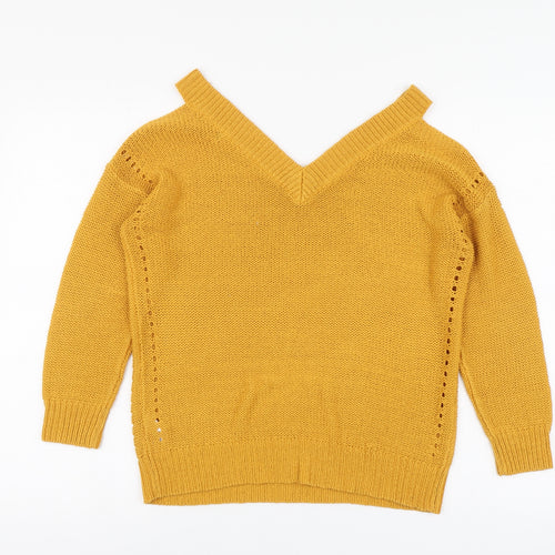 F&F Womens Yellow V-Neck Acrylic Pullover Jumper Size 8