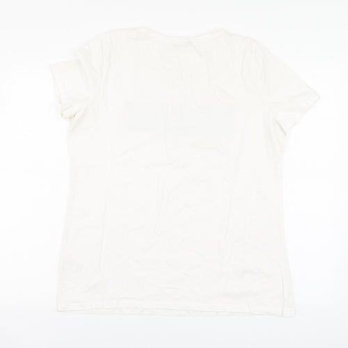 Papaya Womens White Geometric Cotton Basic Polo Size 16 Round Neck