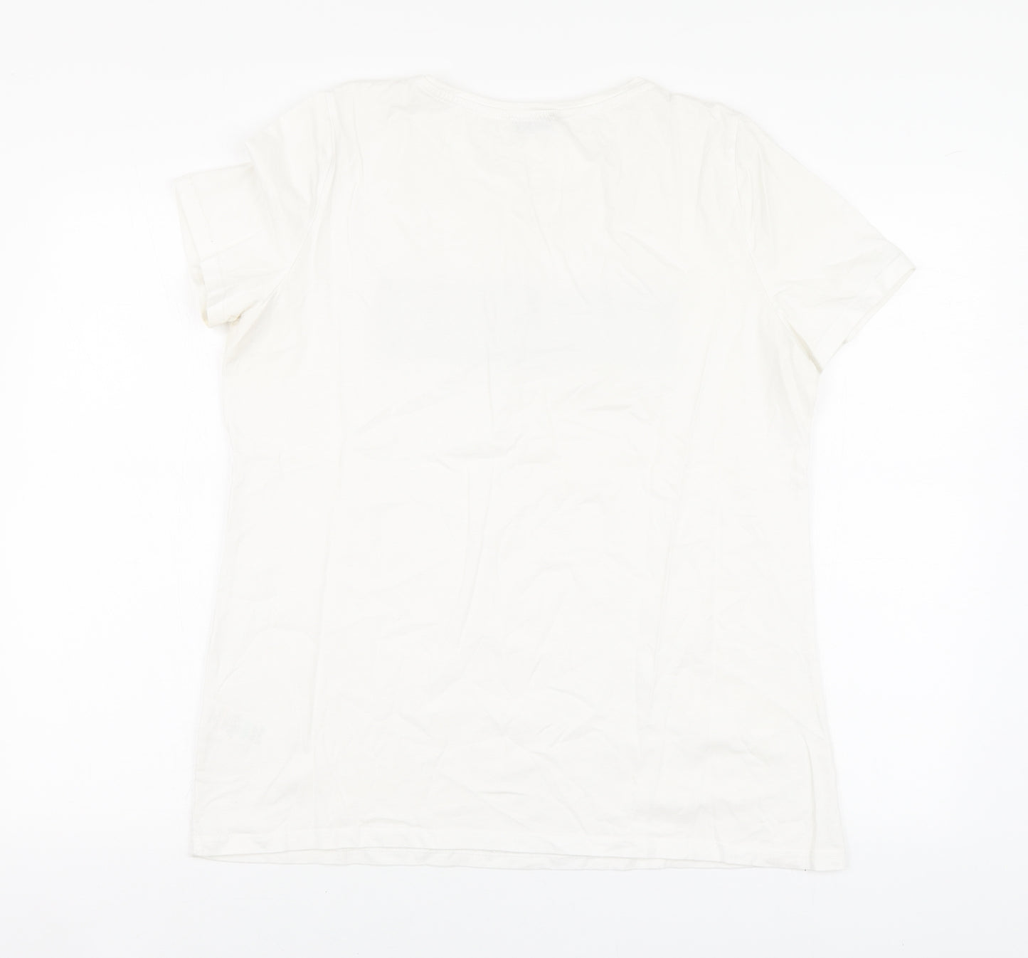 Papaya Womens White Geometric Cotton Basic Polo Size 16 Round Neck