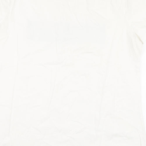 Papaya Womens White Geometric Cotton Basic Polo Size 16 Round Neck