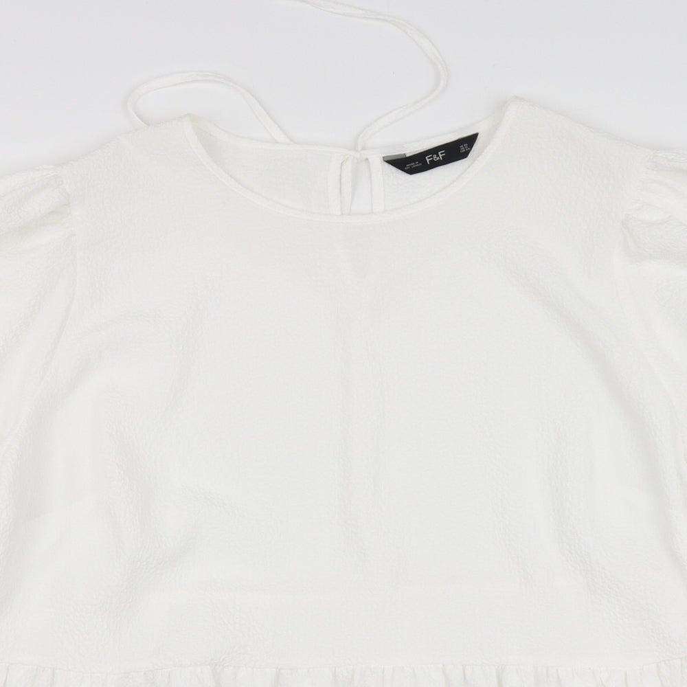 F&F Womens White Polyester Blouse Size 20 Round Neck