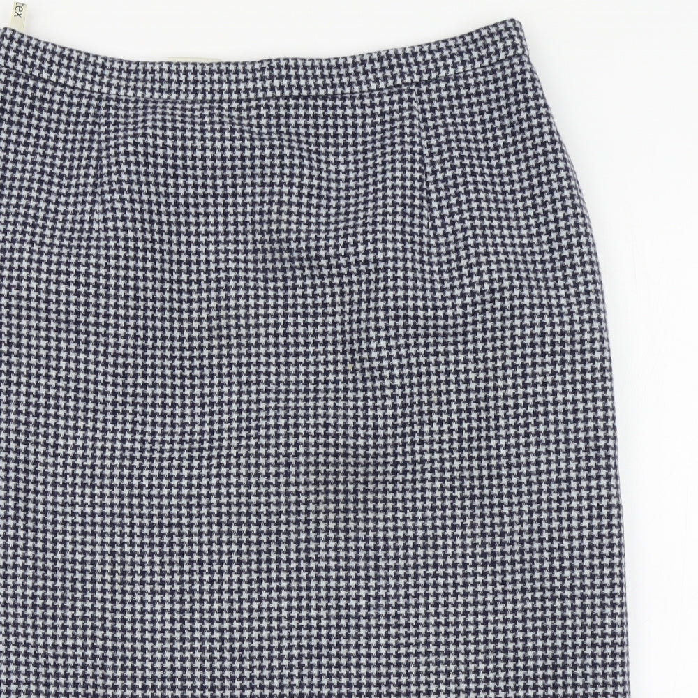 NEXT Womens Blue Houndstooth Wool A-Line Skirt Size 14