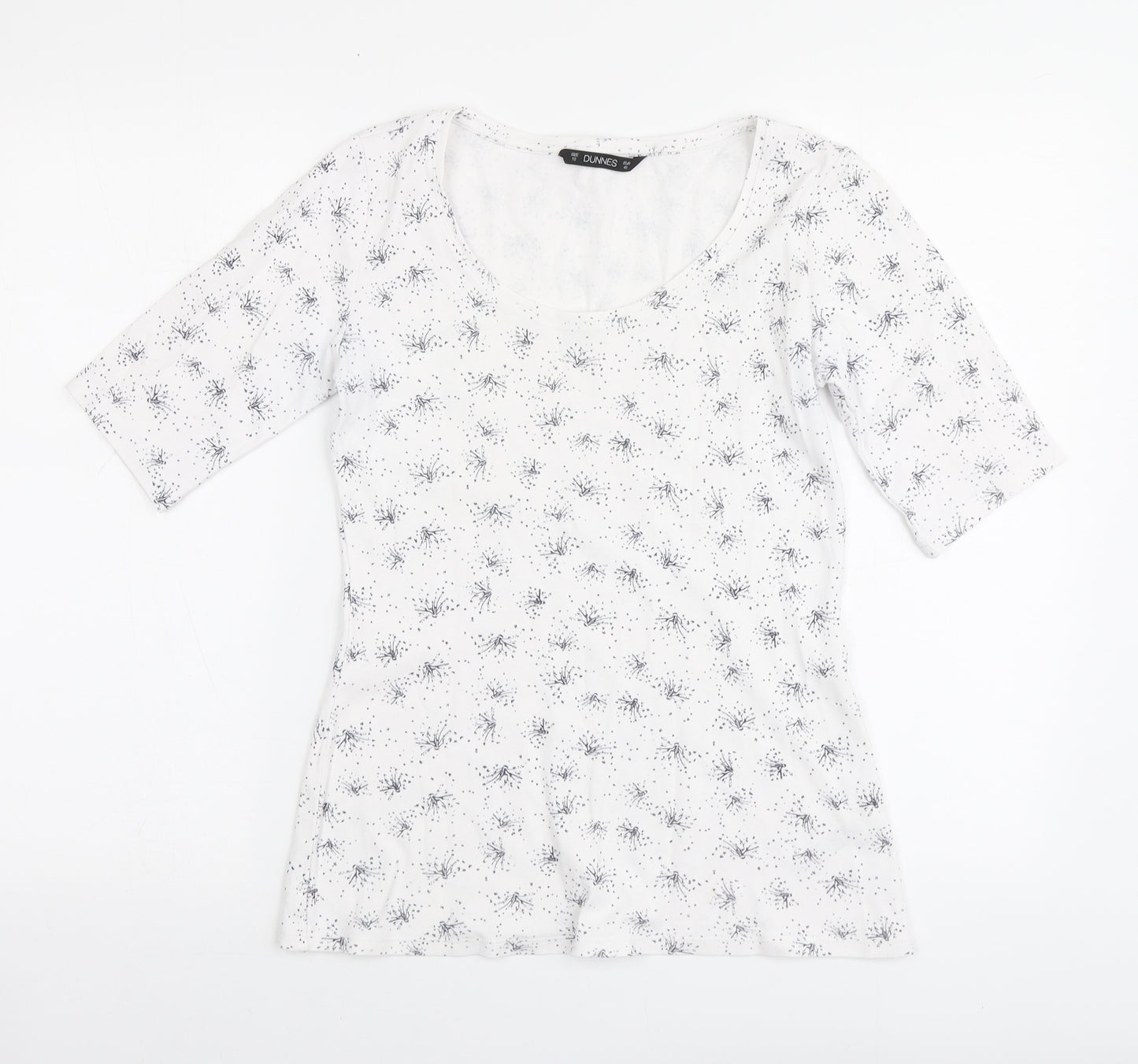 Dunnes Stores Womens White Geometric Cotton Basic T-Shirt Size 12 Round Neck