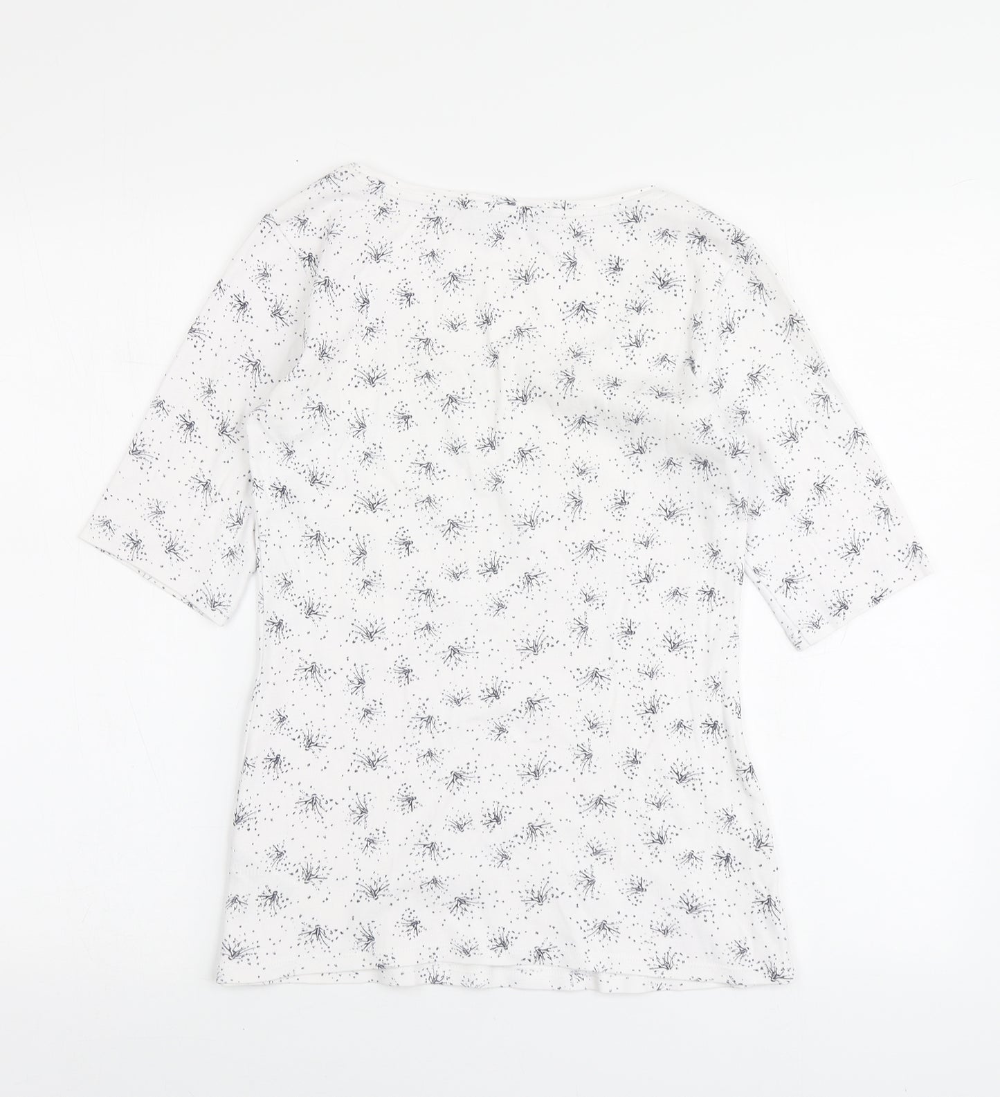 Dunnes Stores Womens White Geometric Cotton Basic T-Shirt Size 12 Round Neck