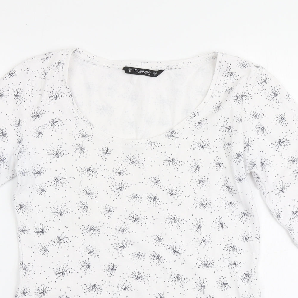 Dunnes Stores Womens White Geometric Cotton Basic T-Shirt Size 12 Round Neck