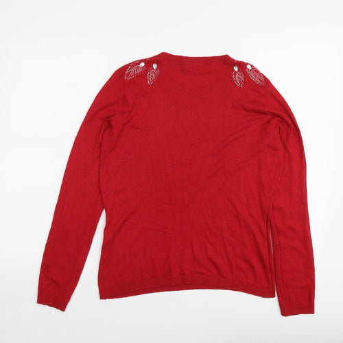 Gallery Womens Red Round Neck Viscose Pullover Jumper Size M