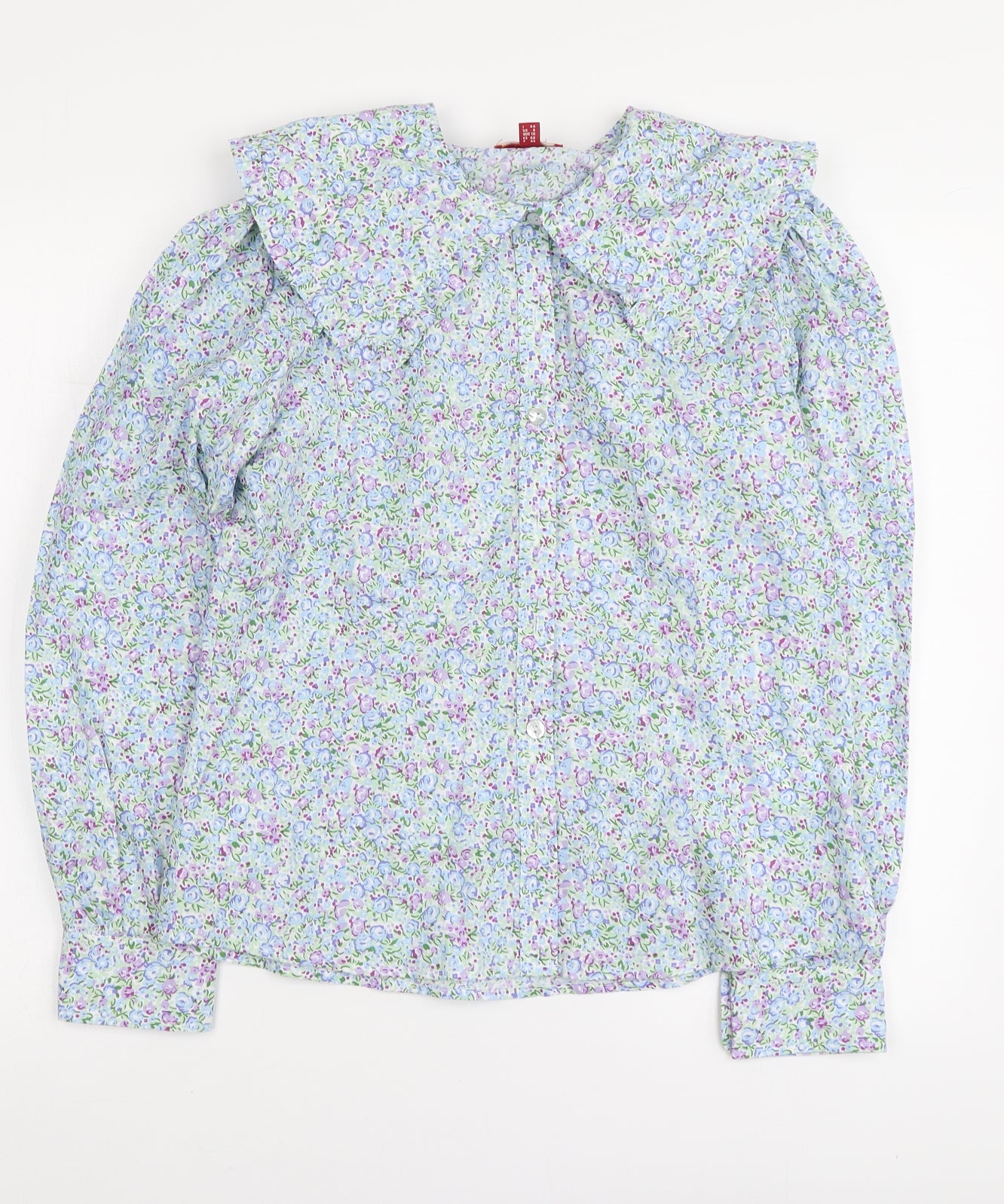 Joe Browns Womens Blue Floral Cotton Basic Button-Up Size 12 Round Neck