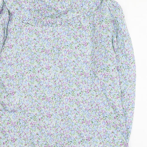 Joe Browns Womens Blue Floral Cotton Basic Button-Up Size 12 Round Neck