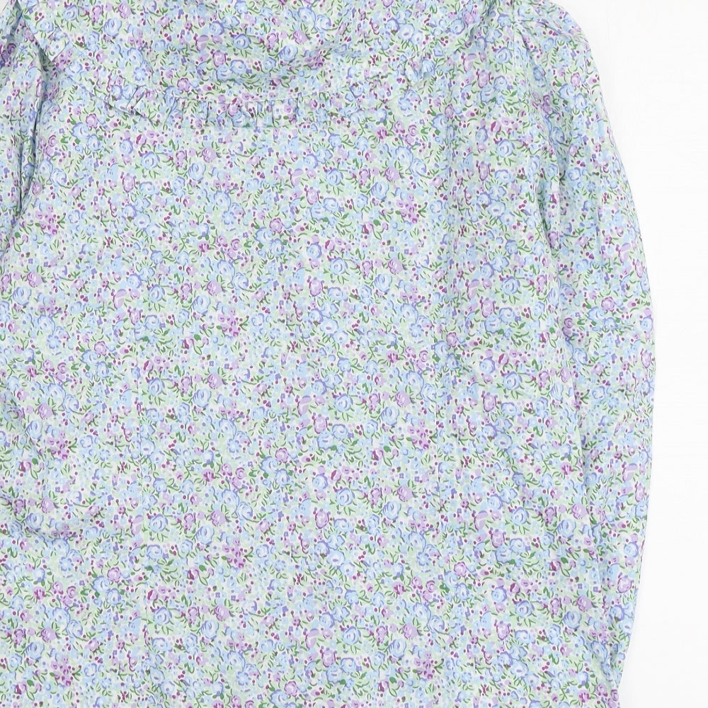 Joe Browns Womens Blue Floral Cotton Basic Button-Up Size 12 Round Neck