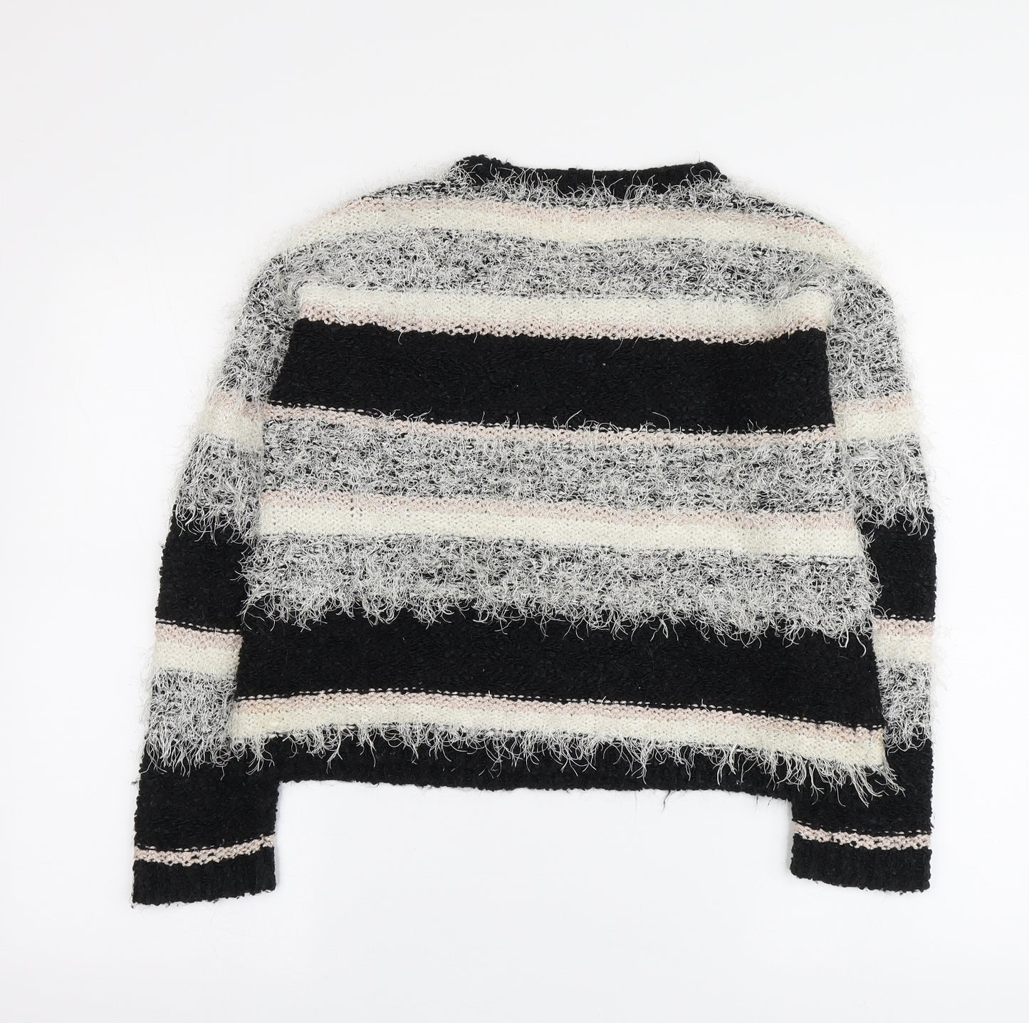 George Womens Black Round Neck Striped Polyester Pullover Jumper Size 10