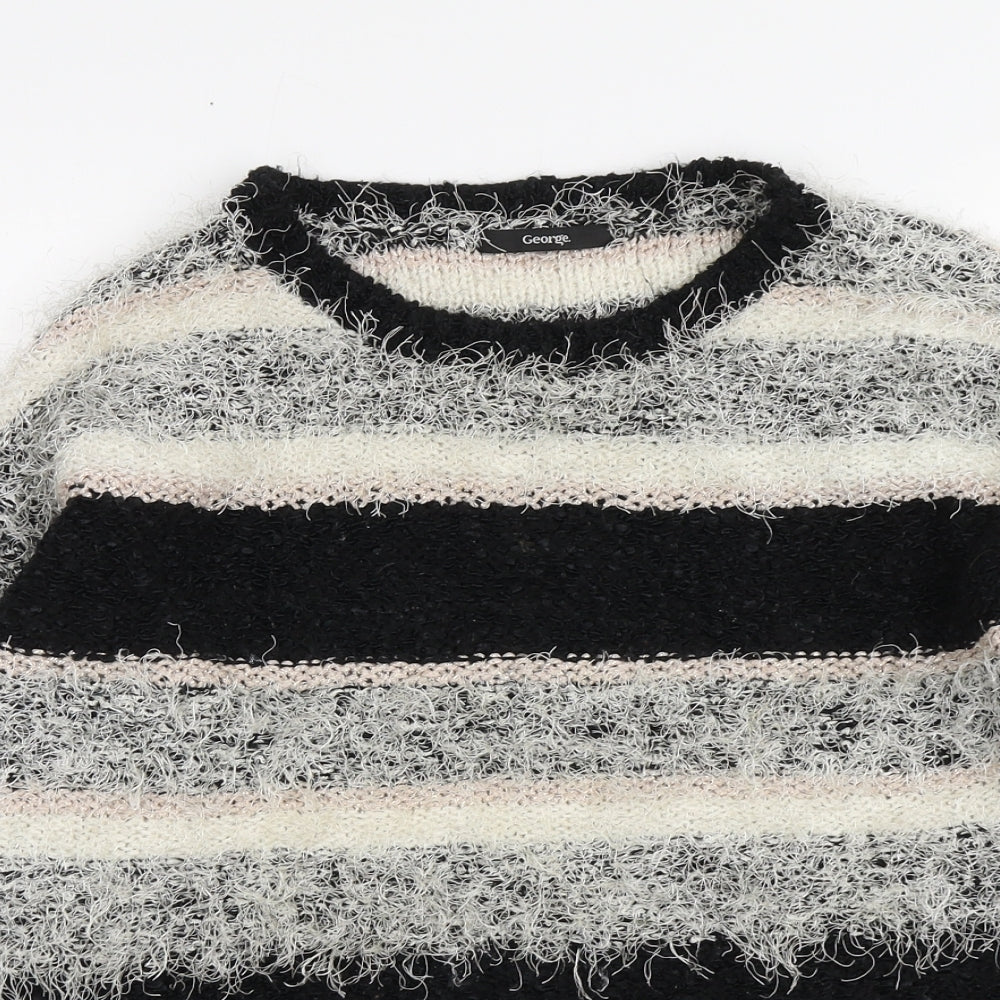 George Womens Black Round Neck Striped Polyester Pullover Jumper Size 10