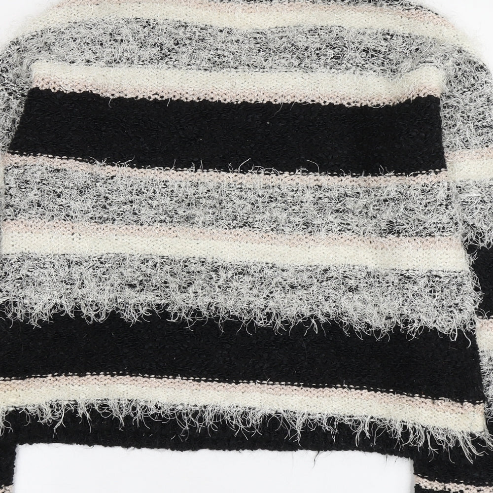 George Womens Black Round Neck Striped Polyester Pullover Jumper Size 10