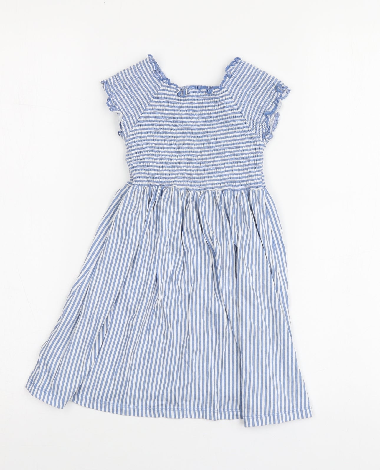 Dunnes# Girls Blue Striped Cotton Skater Dress Size 3-4 Years Round Neck