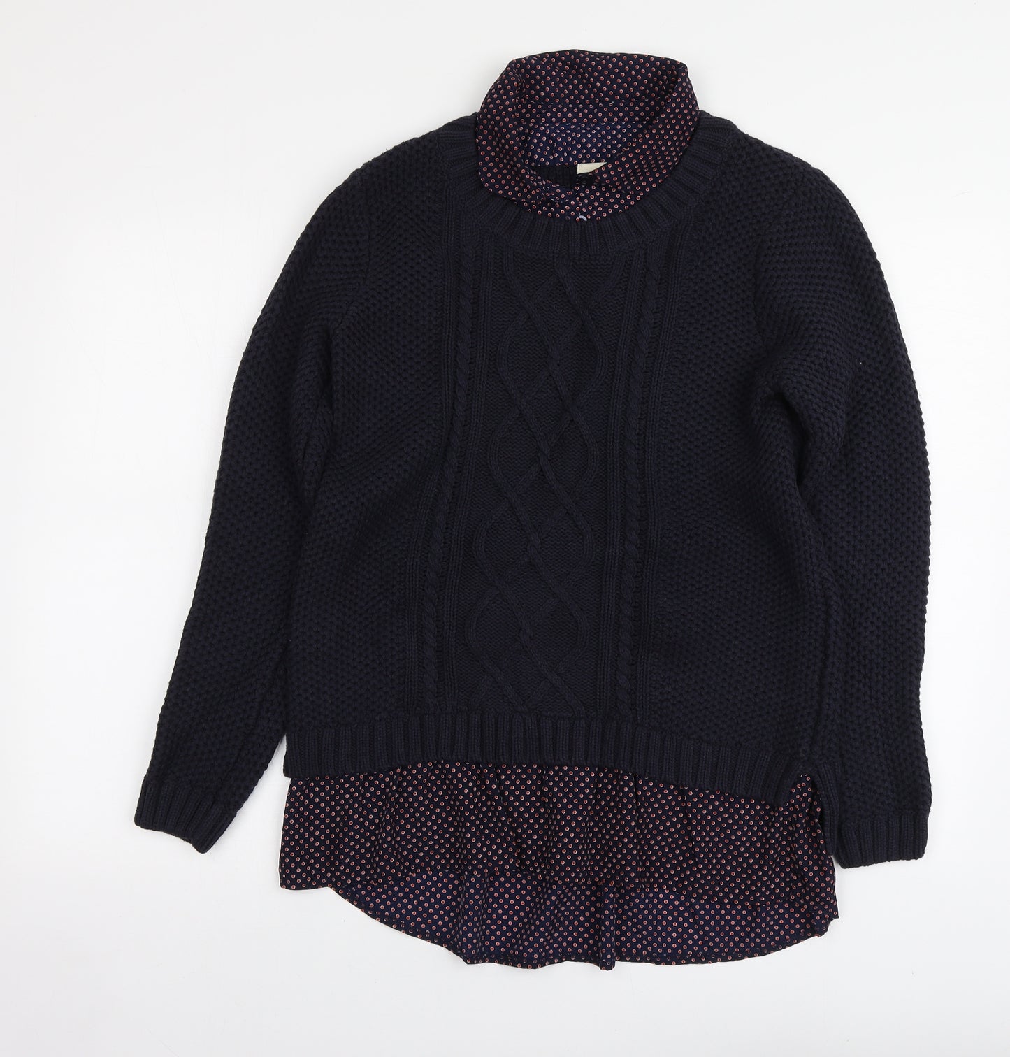 Papaya Womens Blue Collared Geometric Cotton Pullover Jumper Size 14