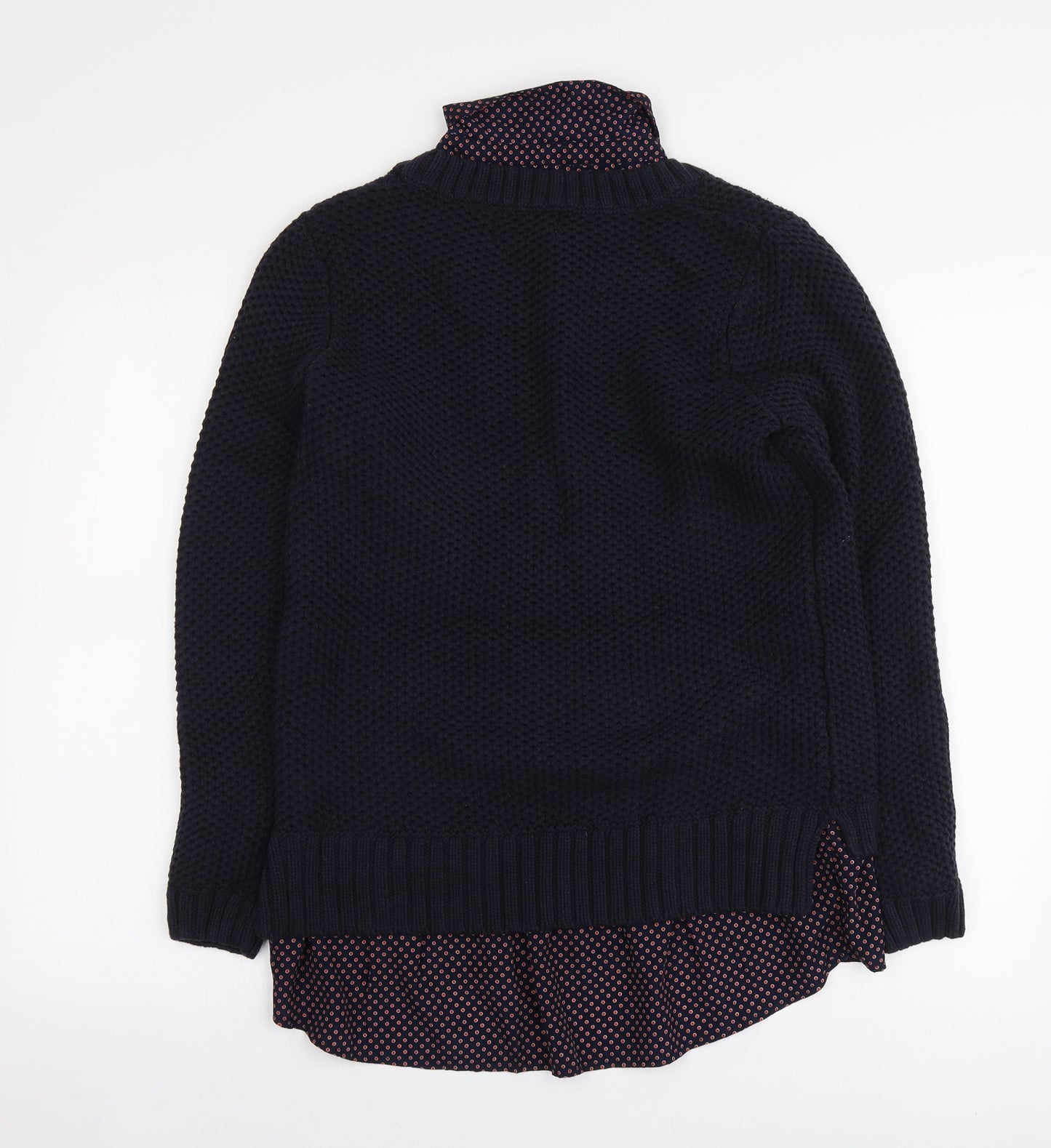 Papaya Womens Blue Collared Geometric Cotton Pullover Jumper Size 14