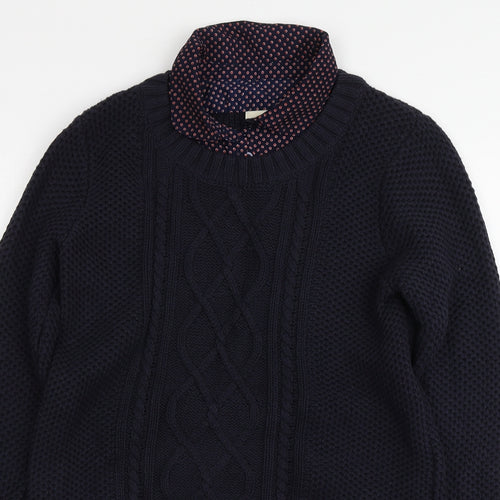 Papaya Womens Blue Collared Geometric Cotton Pullover Jumper Size 14