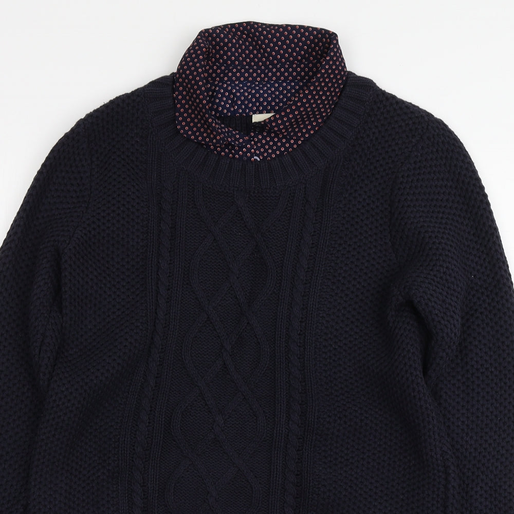 Papaya Womens Blue Collared Geometric Cotton Pullover Jumper Size 14