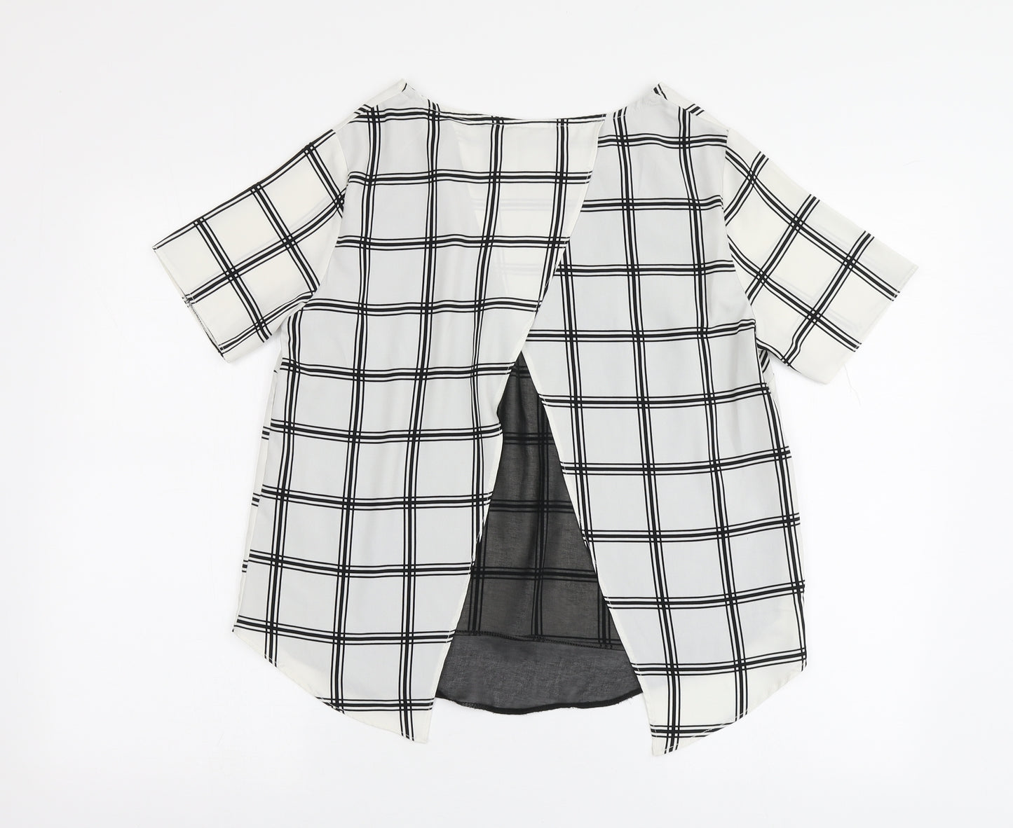 New Look Womens White Plaid Polyester Basic Blouse Size 10 Round Neck