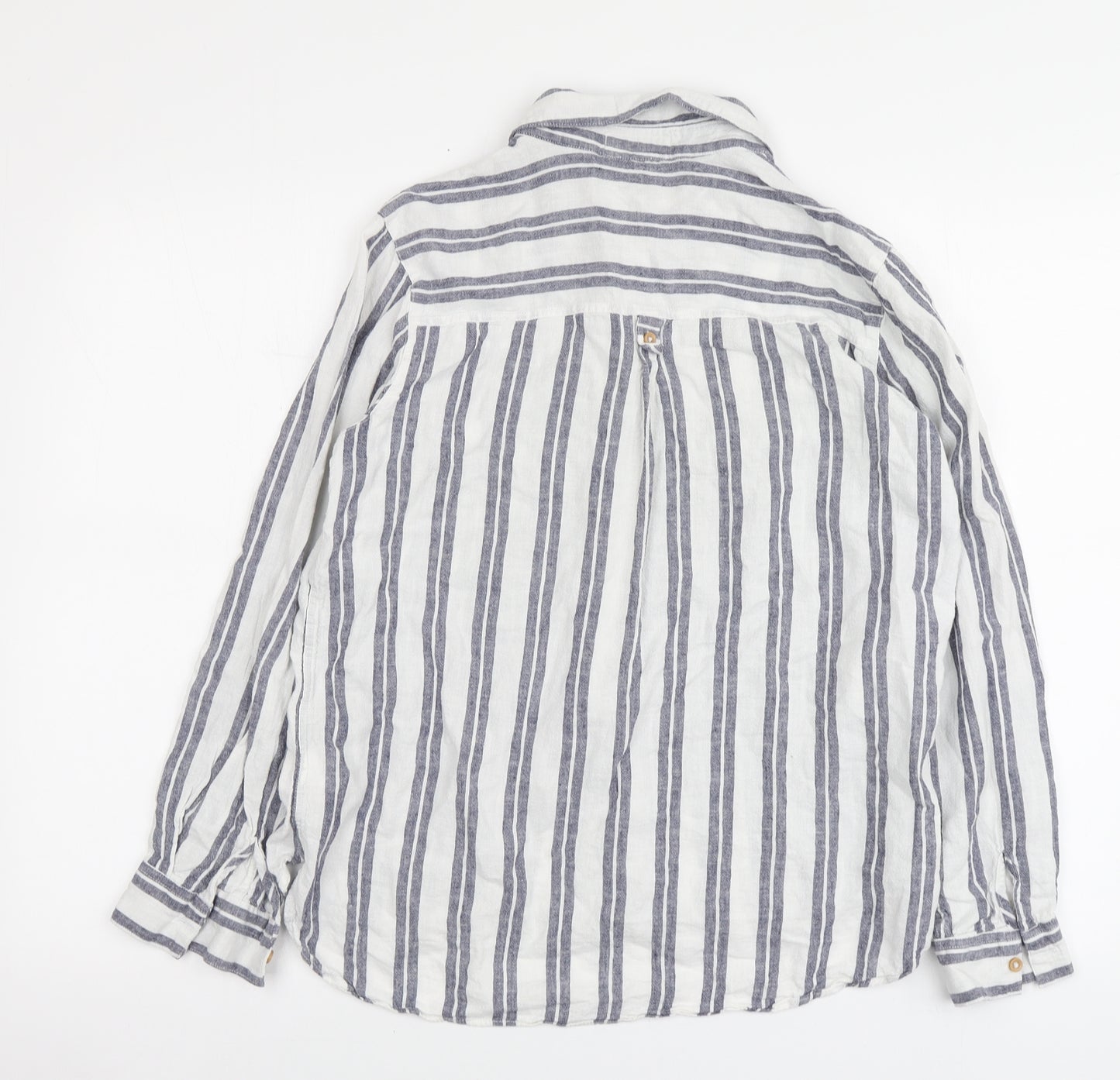 F&F Womens Blue Striped Linen Basic Button-Up Size 14 Collared