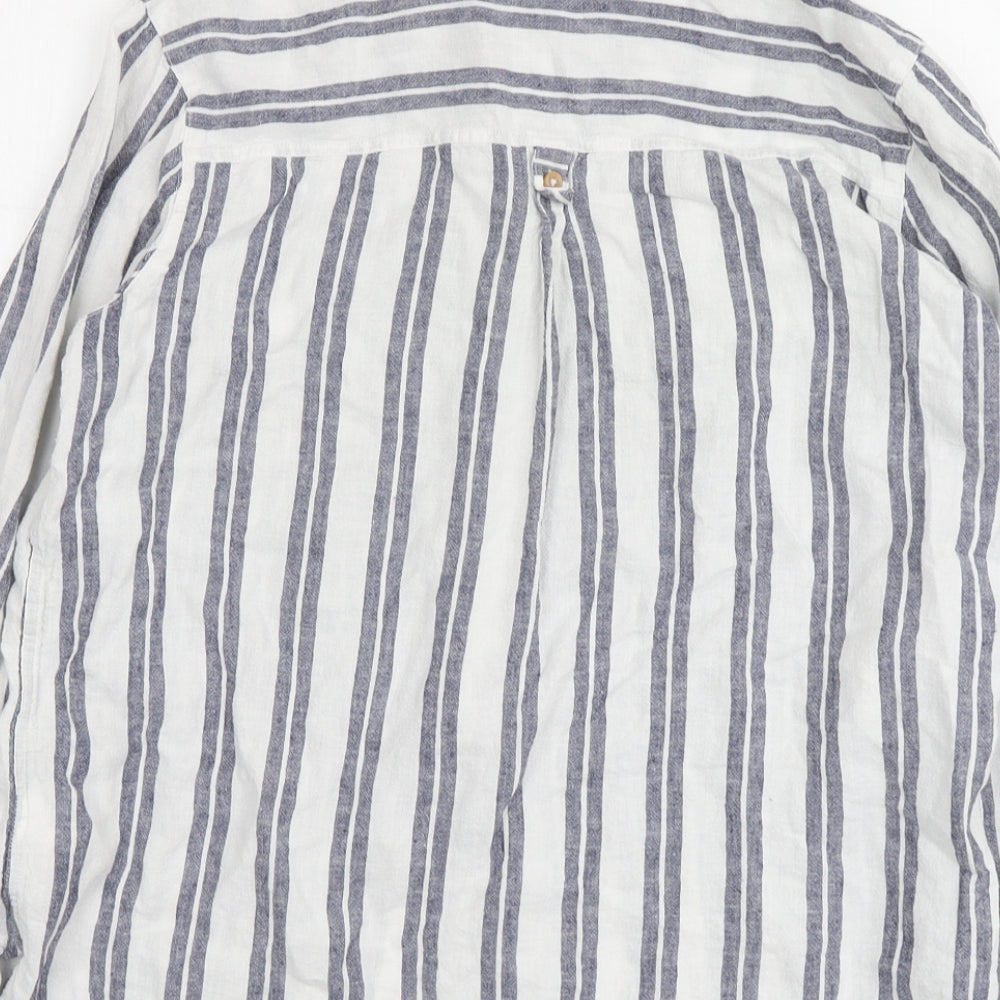 F&F Womens Blue Striped Linen Basic Button-Up Size 14 Collared