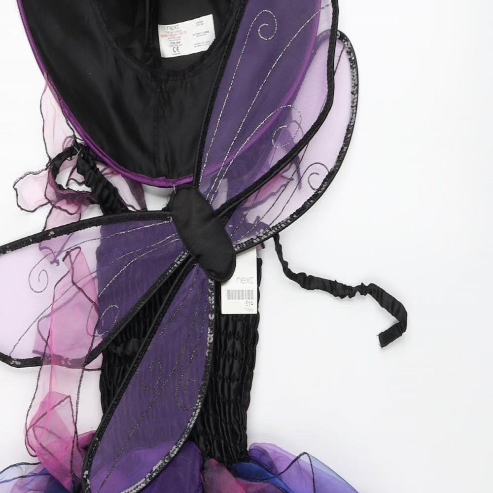 NEXT Girls Black Geometric Polyester Skater Dress Size 7-8 Years Square Neck - Halloween Costume