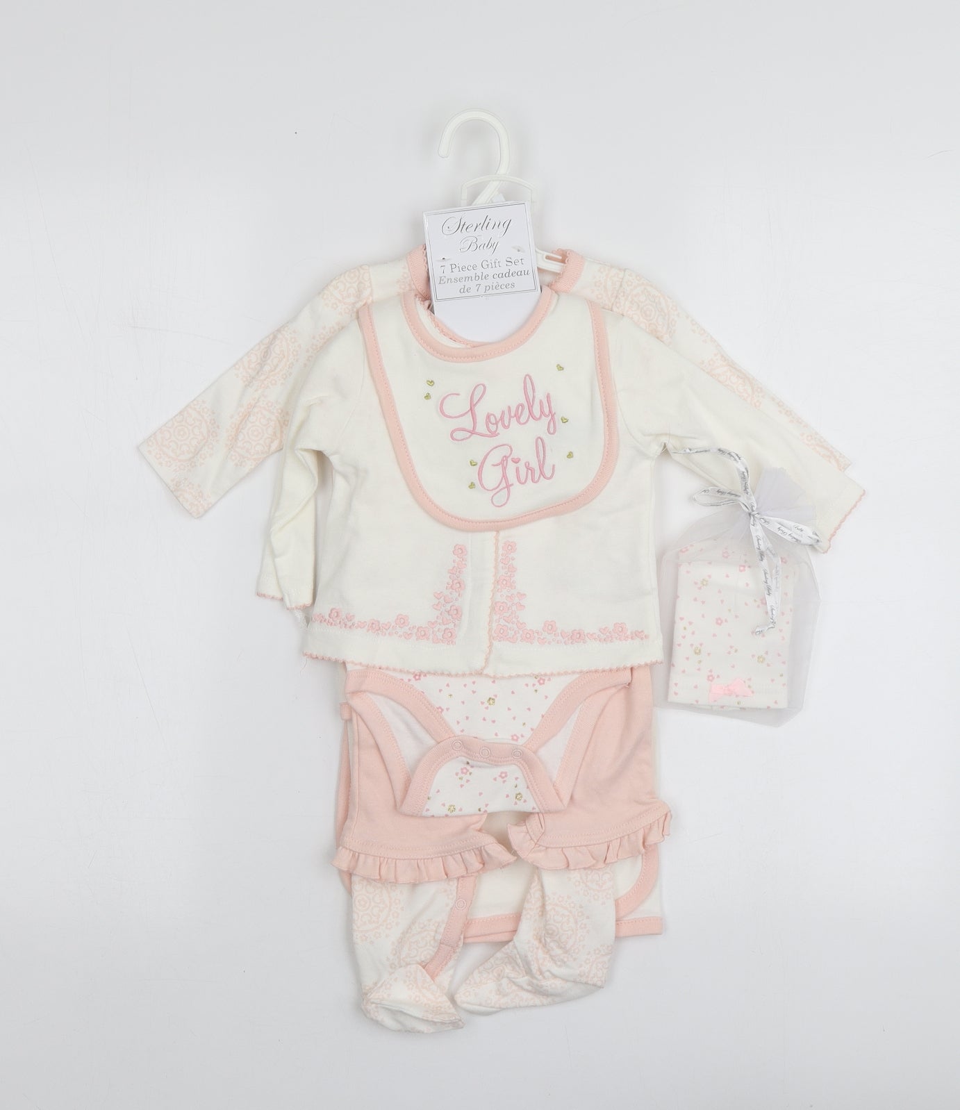 Sterling Baby Girls Pink Cotton Bodysuit Outfit/Set Size 6-9 Months - 7 Piece Gift Set