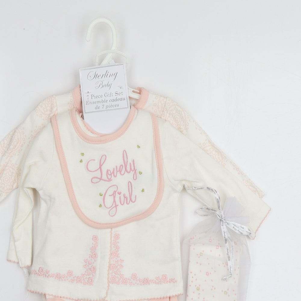 Sterling Baby Girls Pink Cotton Bodysuit Outfit/Set Size 6-9 Months - 7 Piece Gift Set
