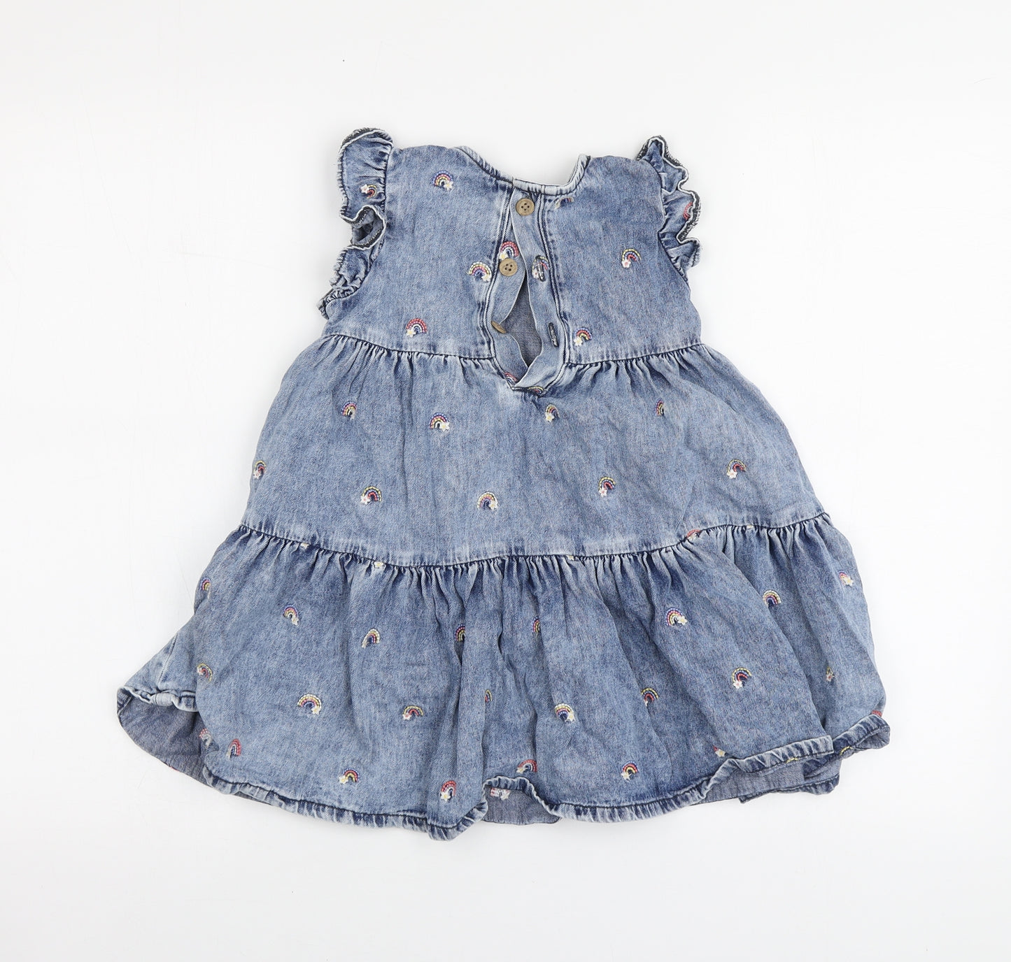 George Girls Blue Geometric Cotton Skater Dress Size 3-4 Years Round Neck - Rainbow