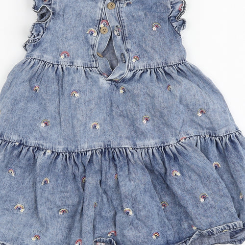 George Girls Blue Geometric Cotton Skater Dress Size 3-4 Years Round Neck - Rainbow