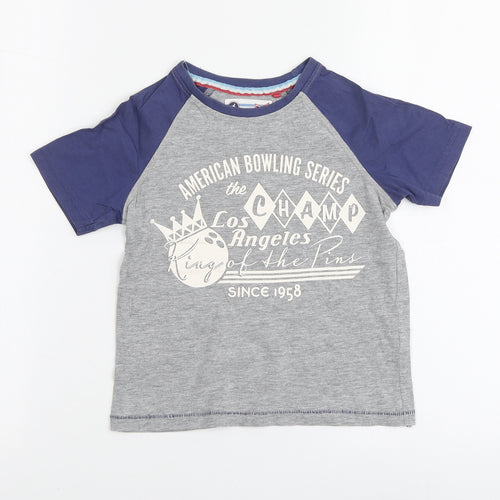 TU Boys Grey Geometric Cotton Basic T-Shirt Size 4 Years Round Neck
