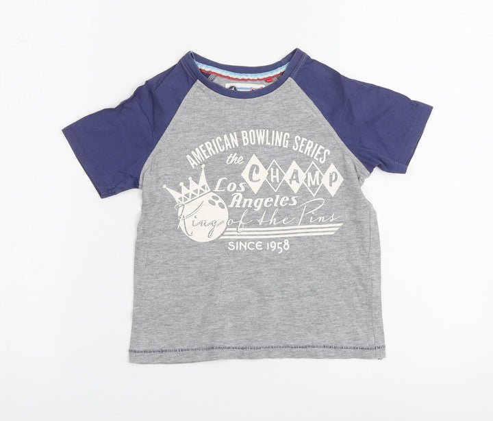 TU Boys Grey Geometric Cotton Basic T-Shirt Size 4 Years Round Neck