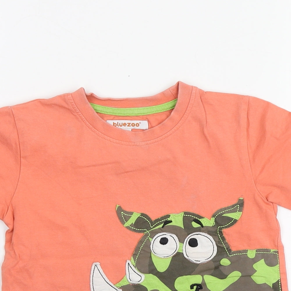 Blue Zoo Boys Orange Geometric Cotton Basic T-Shirt Size 2-3 Years Round Neck
