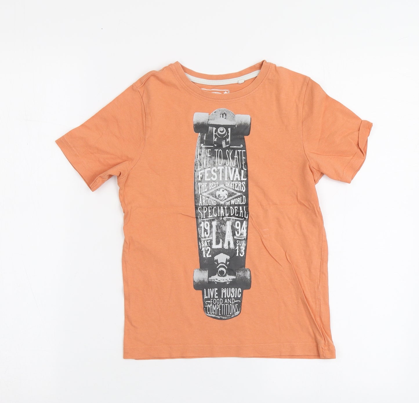 TU Boys Orange Geometric Cotton Basic T-Shirt Size 6 Years Round Neck