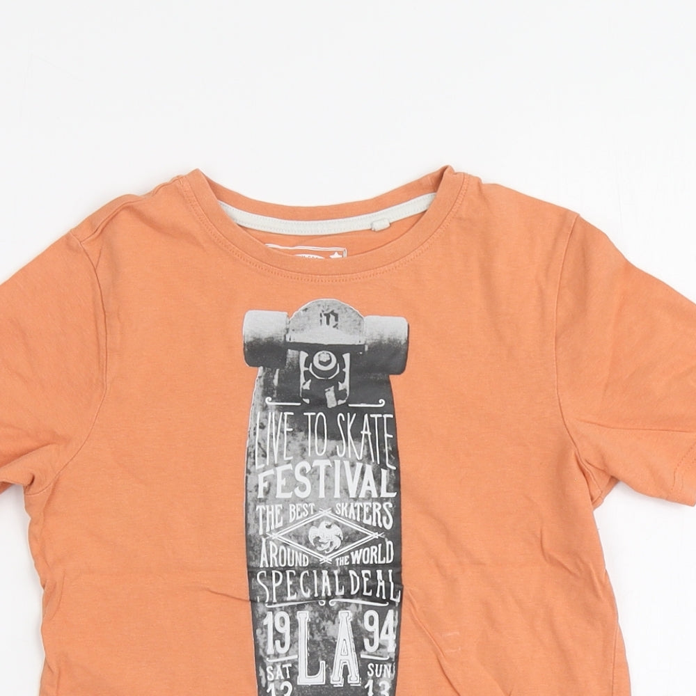 TU Boys Orange Geometric Cotton Basic T-Shirt Size 6 Years Round Neck