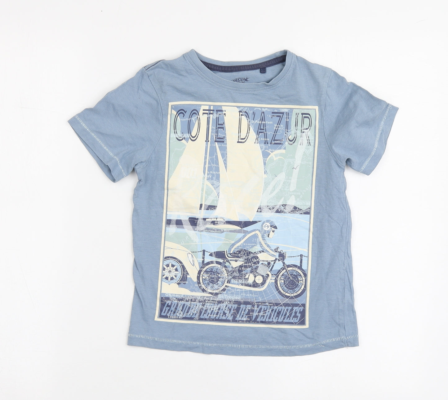 TU Boys Blue Geometric Cotton Basic T-Shirt Size 6 Years Round Neck