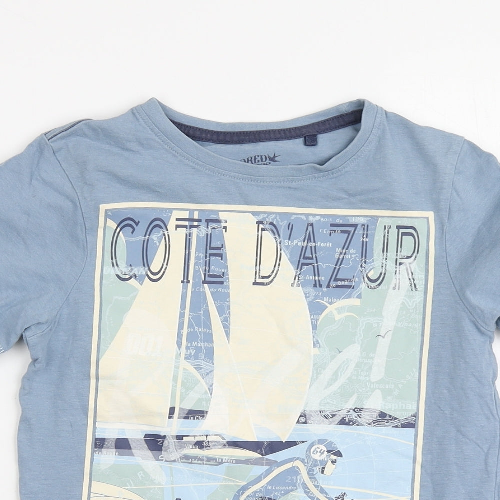TU Boys Blue Geometric Cotton Basic T-Shirt Size 6 Years Round Neck
