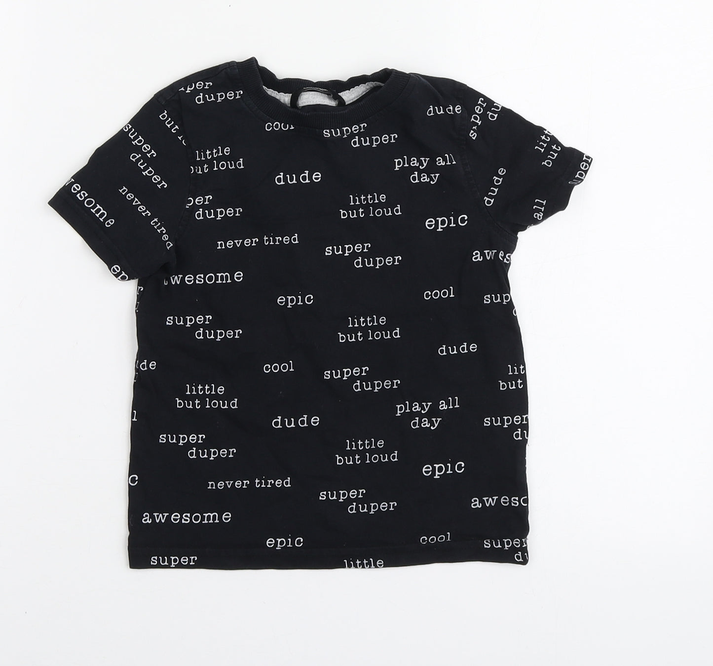 George Boys Black Geometric Cotton Basic Polo Size 3-4 Years Round Neck