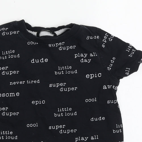 George Boys Black Geometric Cotton Basic Polo Size 3-4 Years Round Neck