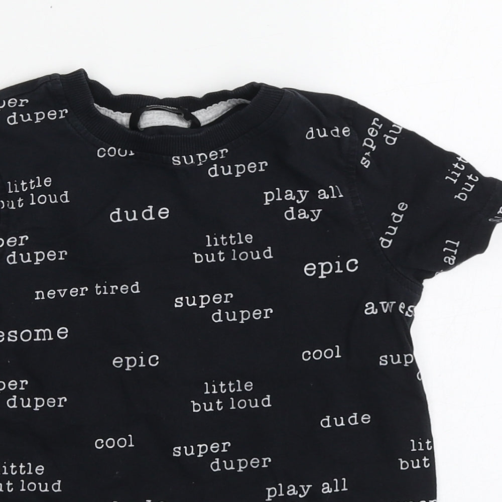 George Boys Black Geometric Cotton Basic Polo Size 3-4 Years Round Neck