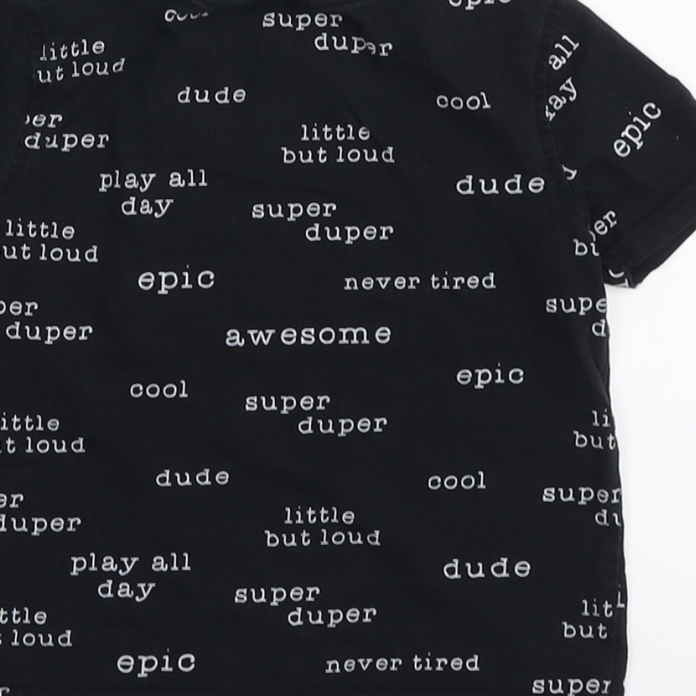 George Boys Black Geometric Cotton Basic Polo Size 3-4 Years Round Neck
