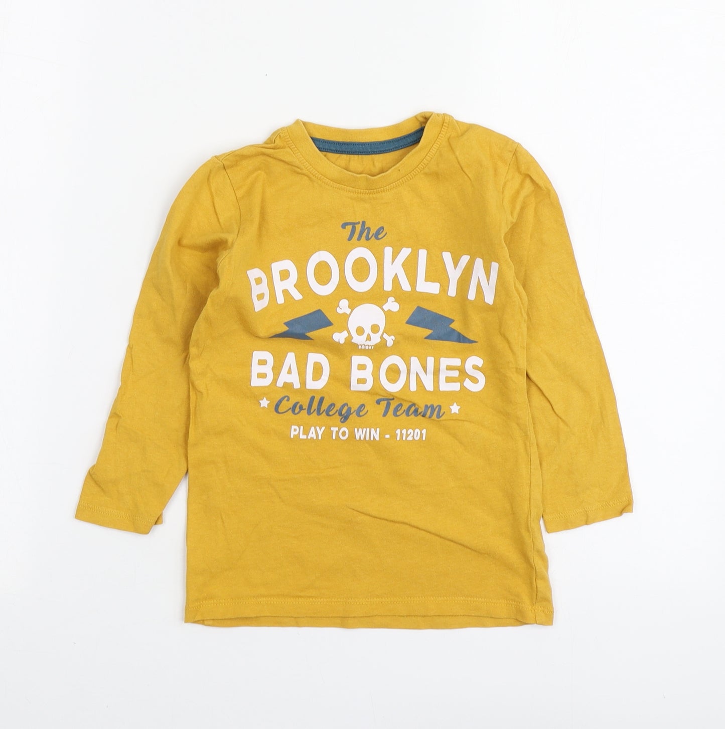 Dunnes Stores Boys Yellow Geometric Cotton Basic T-Shirt Size 7-8 Years Round Neck