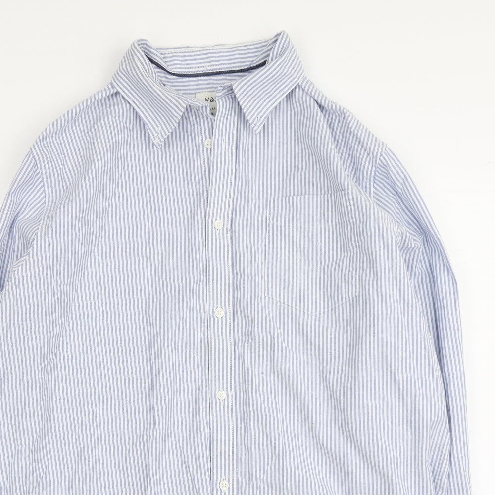 Marks and Spencer Mens Blue Striped Cotton Button-Up Size XL Collared