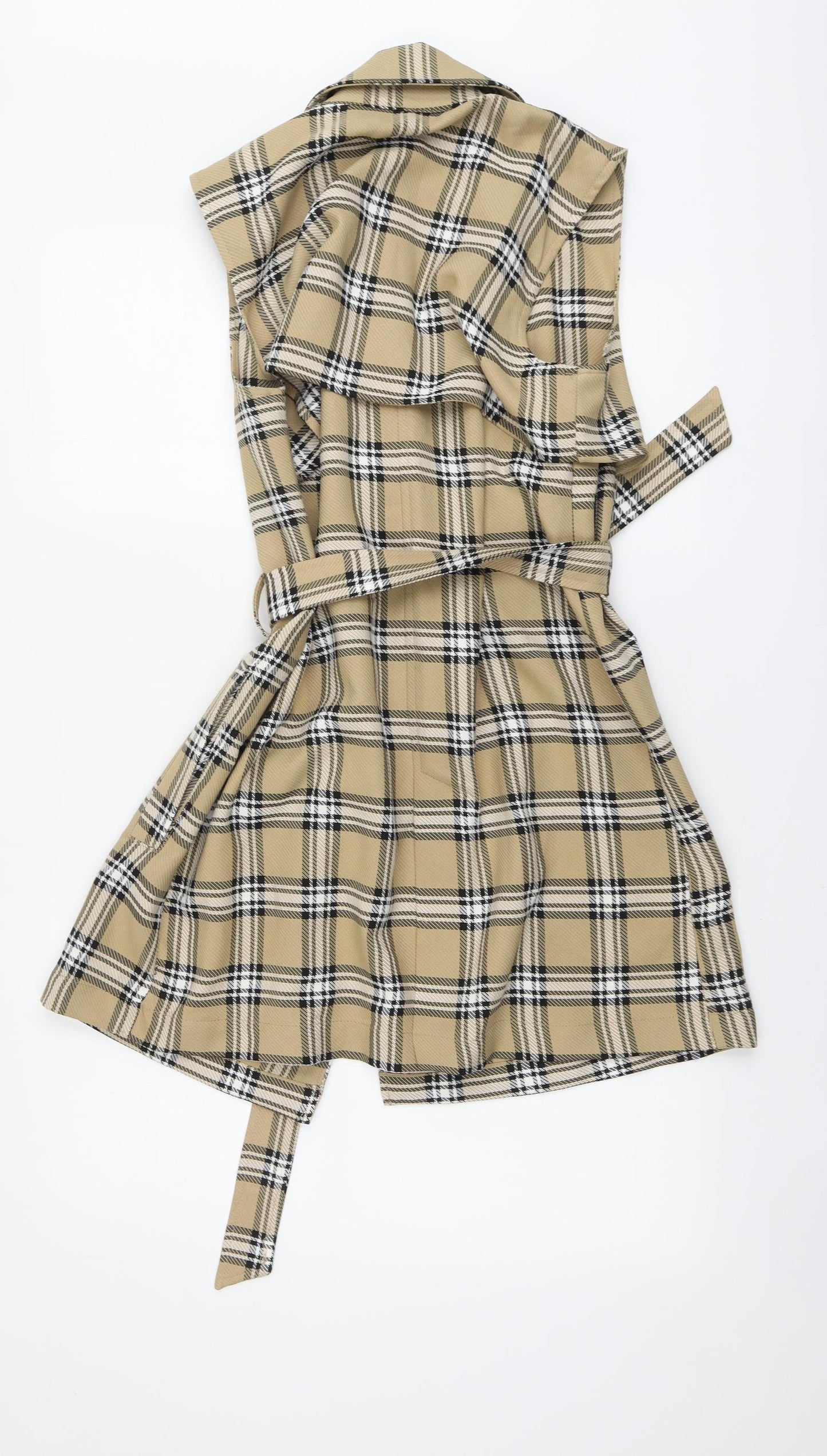 Stradivarius Womens Brown Plaid Polyester A-Line Size M V-Neck