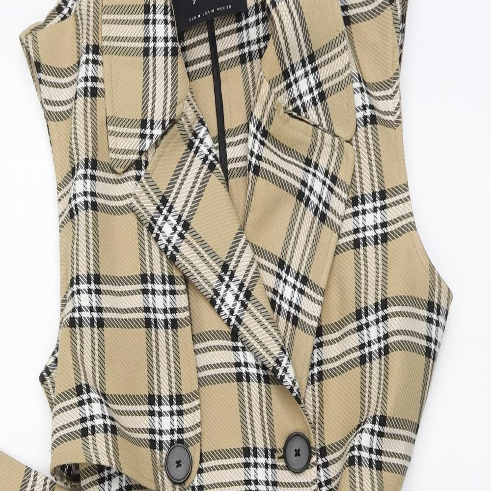 Stradivarius Womens Brown Plaid Polyester A-Line Size M V-Neck