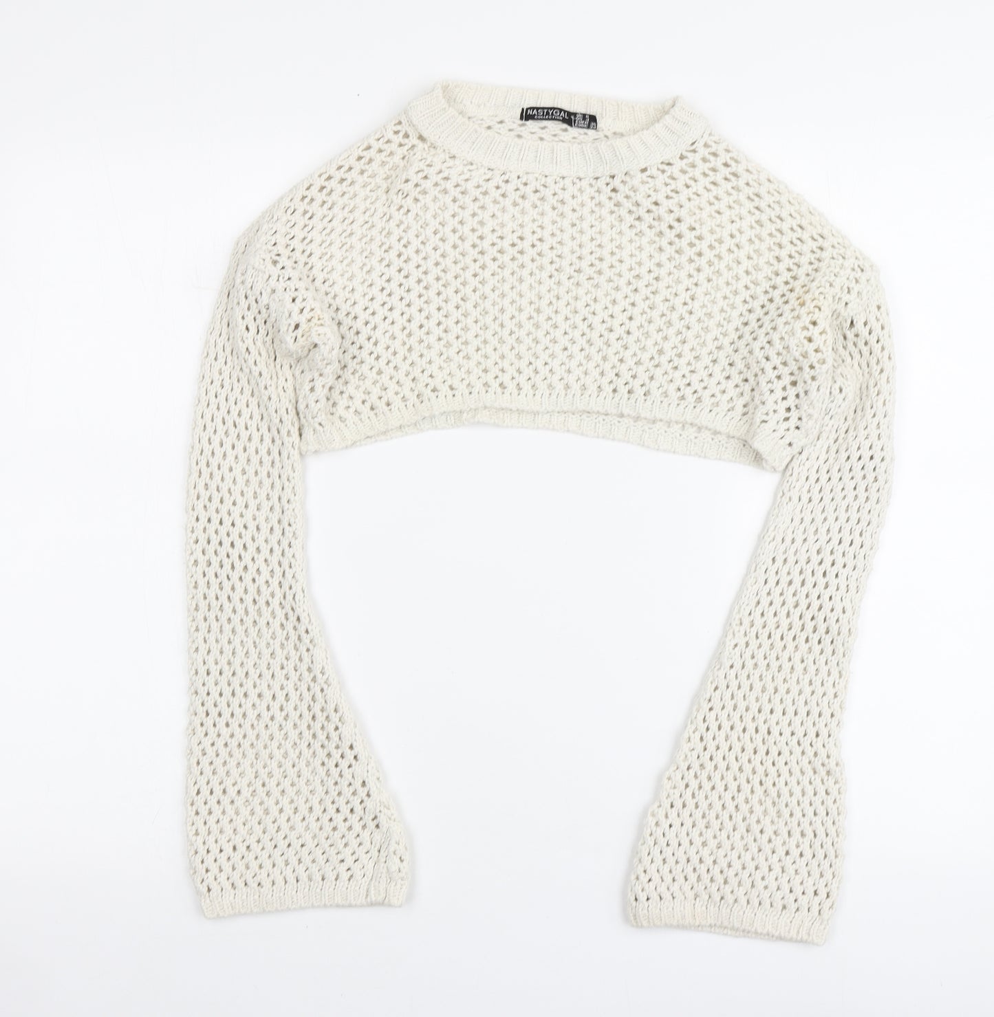 Nastygal Womens Ivory Round Neck Acrylic Pullover Jumper Size 8