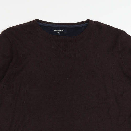 Industralize Mens Brown Round Neck Acrylic Pullover Jumper Size XL