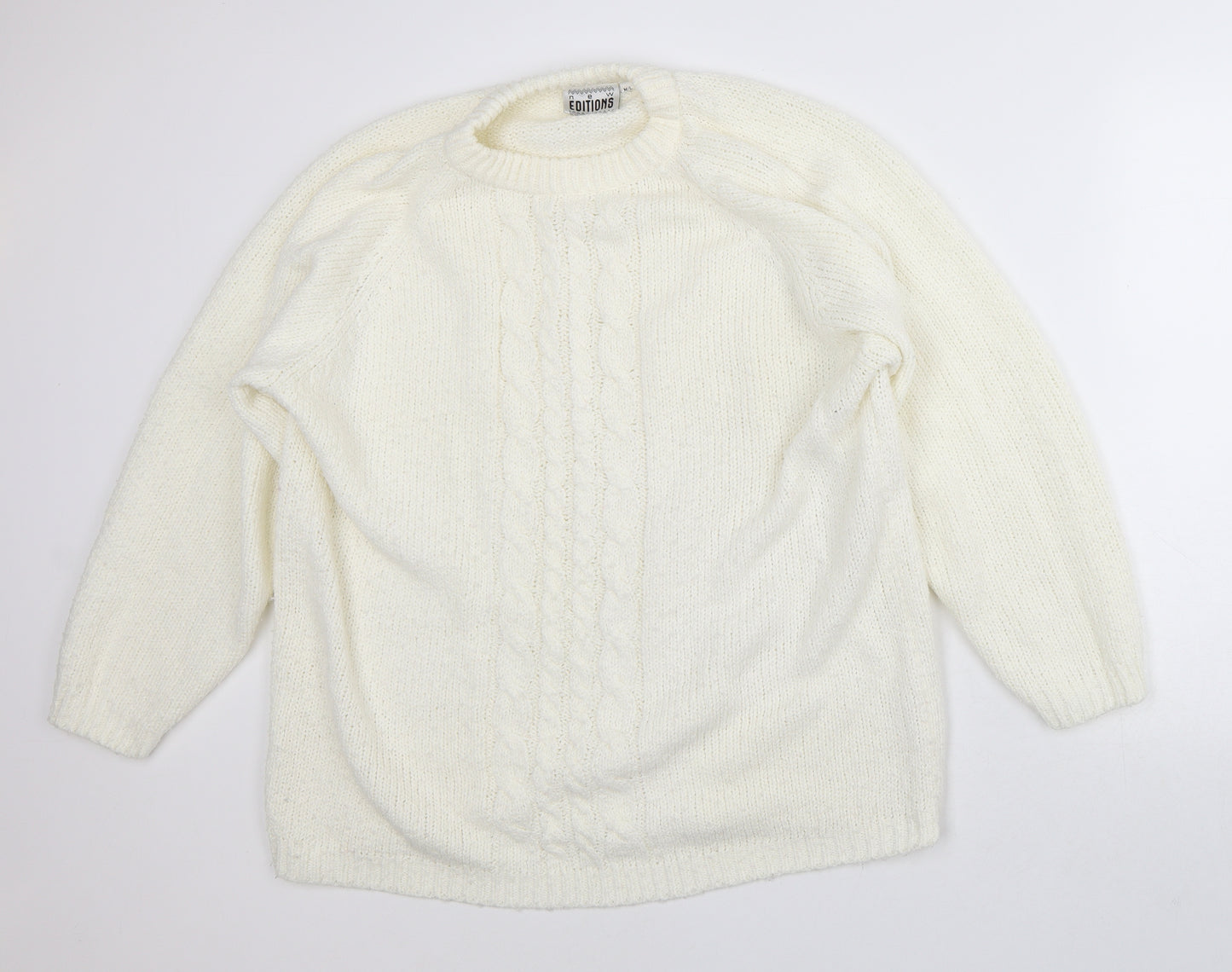 New Editions Womens White Mock Neck Acrylic Pullover Jumper Size L