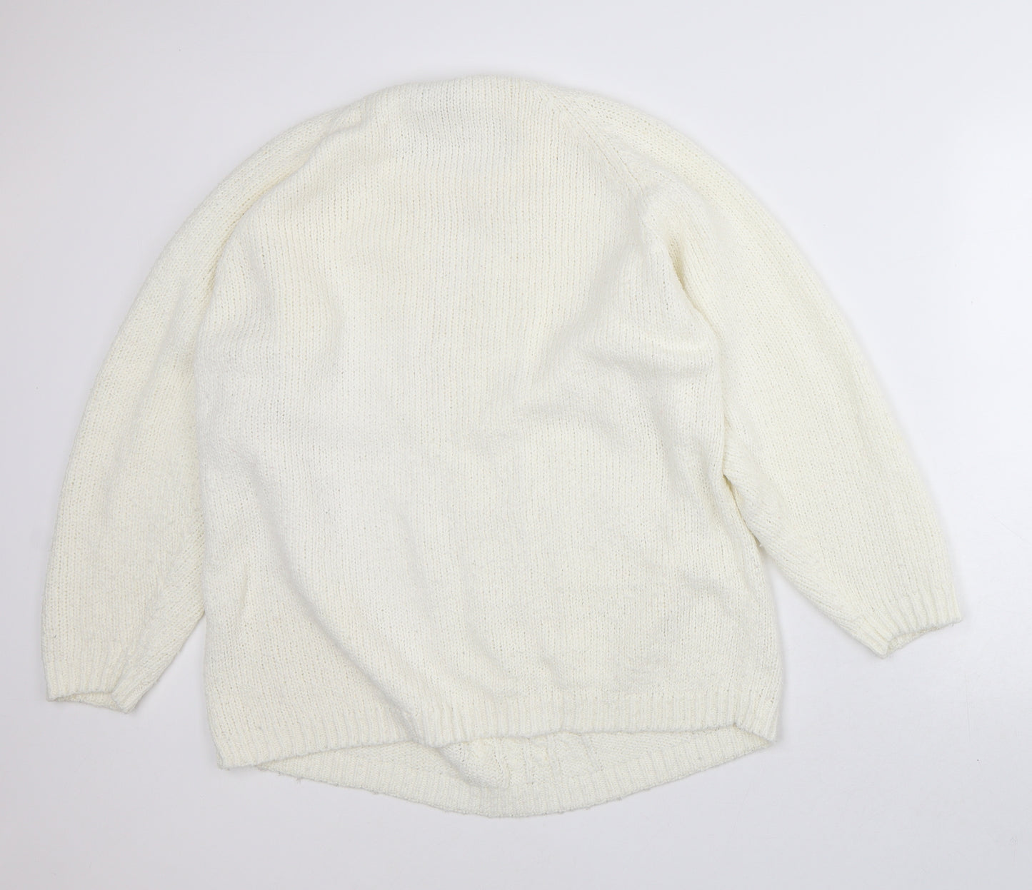 New Editions Womens White Mock Neck Acrylic Pullover Jumper Size L