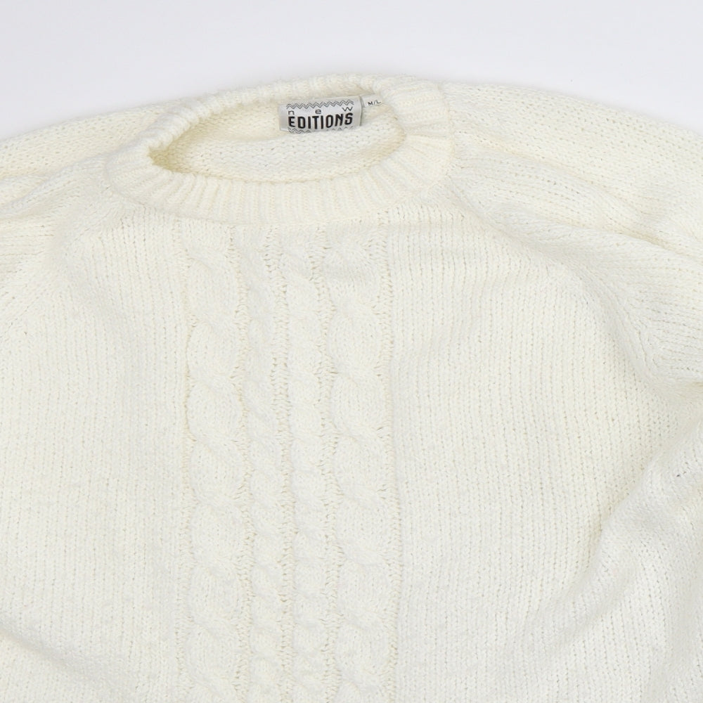 New Editions Womens White Mock Neck Acrylic Pullover Jumper Size L