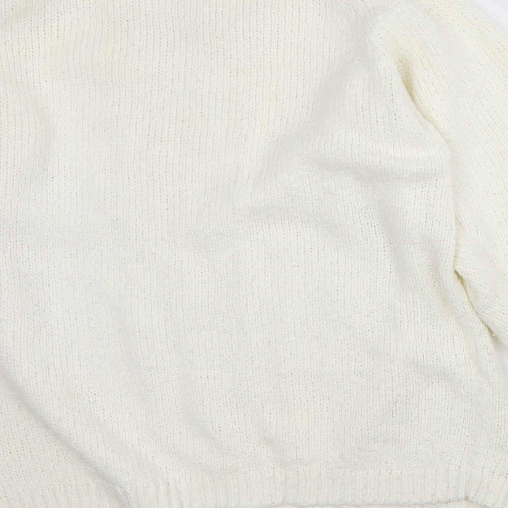 New Editions Womens White Mock Neck Acrylic Pullover Jumper Size L